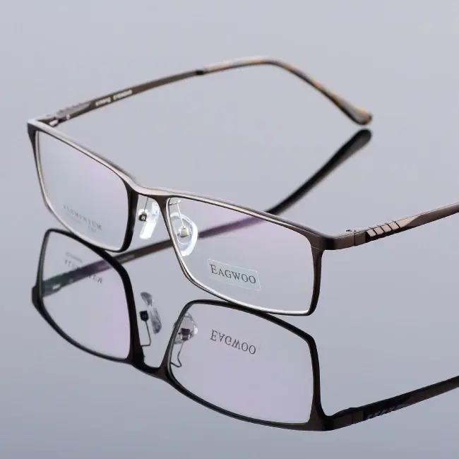 Eagwoo aluminium hommes large visage lunettes de Prescription jante complète cadre optique affaires