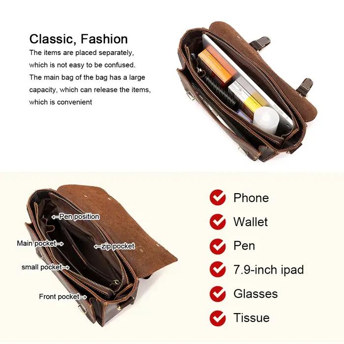 Crazy Horse – sac messager en cuir pour hommes, mallette pour ordinateur portable d'affaires, fourre