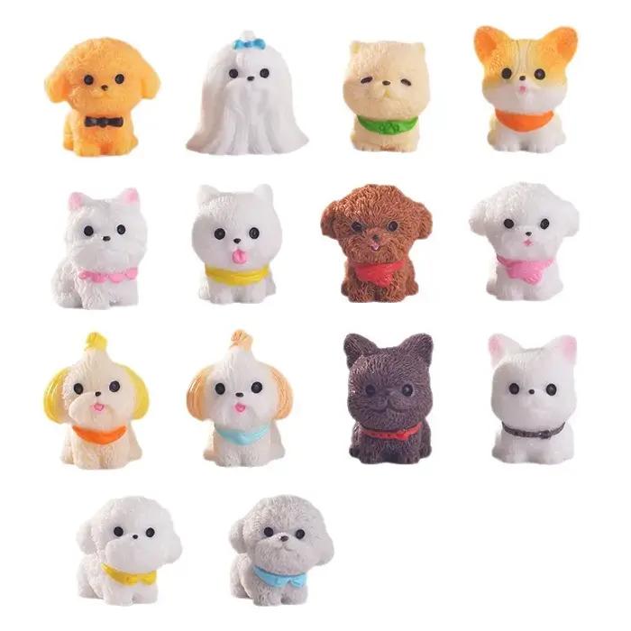 3 pièces mignon dessin animé bavoir chiot Mini résine Figurines jardin mousse Miniature paysage bricolage ornement voiture bureau chien animaux décorations