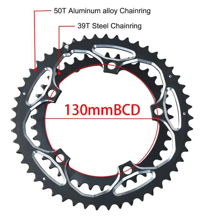 130 BCD Double plateau 39/50T anneau de chaîne de vélo de route en alliage d'aluminium 10/11 vitesse