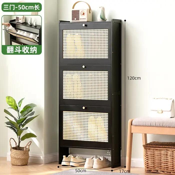 Organisateur de rangement à porte rabattable étagère à chaussures couloir mince armoire à chaussures haute et étroite en bambou pour maison moderne occasions spéciales