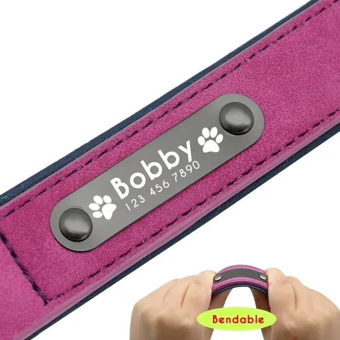 Nom de texte personnalisé collier de chien en cuir étiquettes d'identification de nom