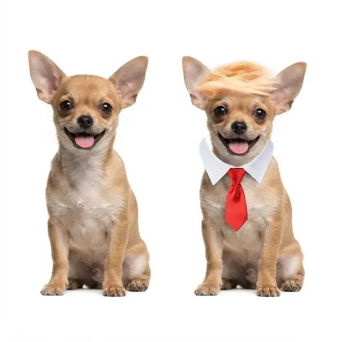 Ensemble de costume drôle pour chien avec perruque et nœud papillon