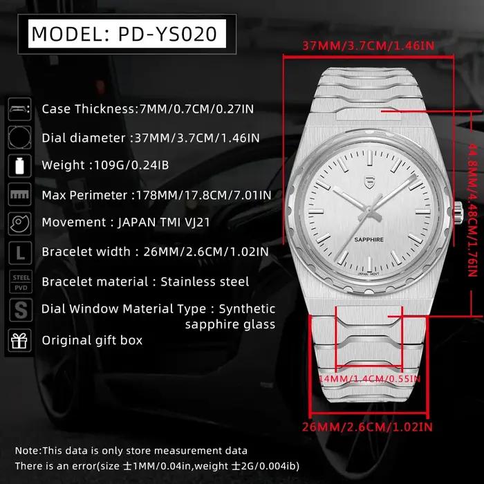 Montre homme Pagani Design 37mm quartz - Boîtier acier saphir waterproof 10Bar - Édition mince 7mm luminescente