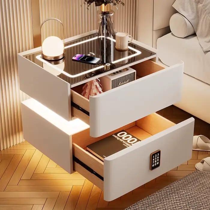 Table de chevet intelligente de 40 cm avec capteur de lumière, table de chevet compacte verrouillabl