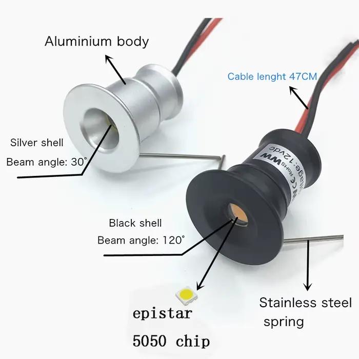 Mini Spot LED 12V Downlights Dimmable 1W plafonnier ensemble télécommande 15mm encastré noir argent