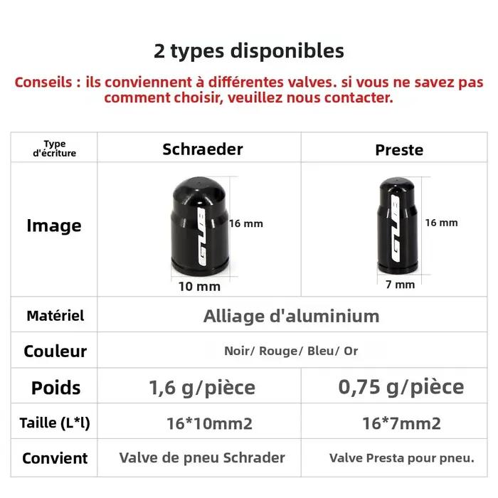 Capuchons de valve de pneu de vélo en aluminium