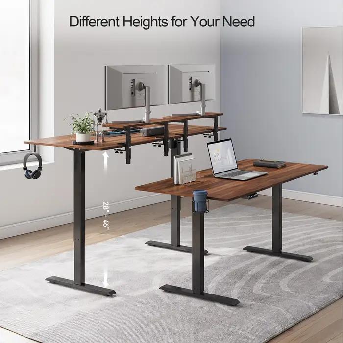 Bureau debout avec 2 étagères réglables pour moniteur, bureau électrique avec contrôleur de mémoire,
