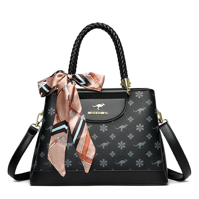 Sacs à main en cuir synthétique microfibre à imprimé rétro pour femmes, sacs fourre-tout décontractés polyvalents à bandoulière et poches multiples pour toutes les occasions