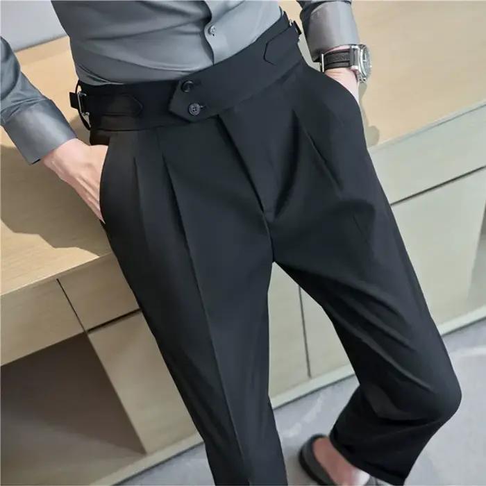 Pantalon de costume homme en polyester nylon viscose avec haute taille vintage pour hommes, occassions formelles et décontractées