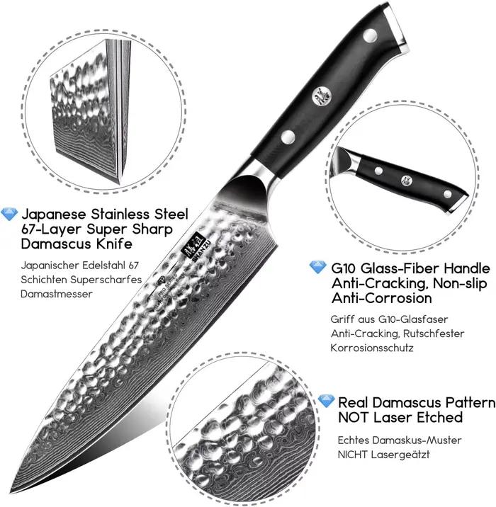 SHAN ZU-Couteau de chef japonais en acier Damas, 8 pouces, ustensile de cuisine professionnel, opaqu