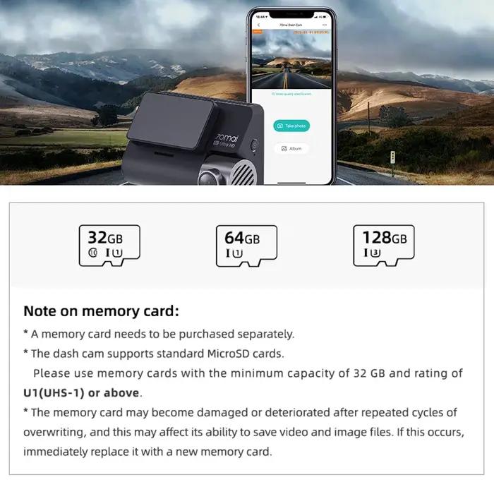 Carte Micro SD haute précision 32 go 64 go 128 go TF USH-3 pour caméra de tableau de bord 70mai 4K A