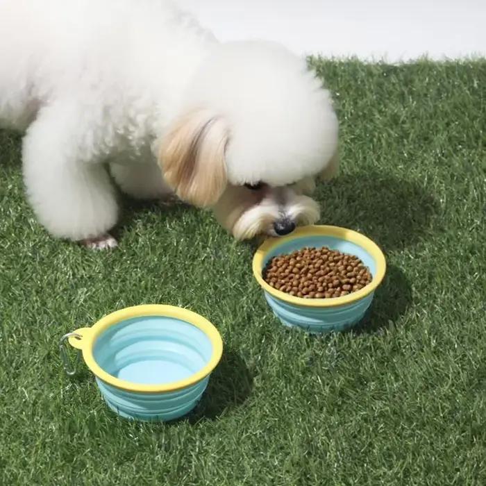 Bol pliable pour chien - Bol portable pour nourriture et eau pour animaux de compagnie avec crochet de fixation