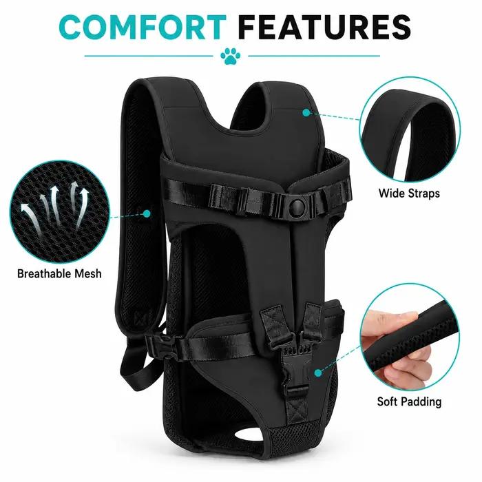 Sac à dos de transport pour chien, sac de poitrine rembourré respirant pour animaux de compagnie avec sangles réglables et trou pour la queue pour chiens de petite et moyenne taille