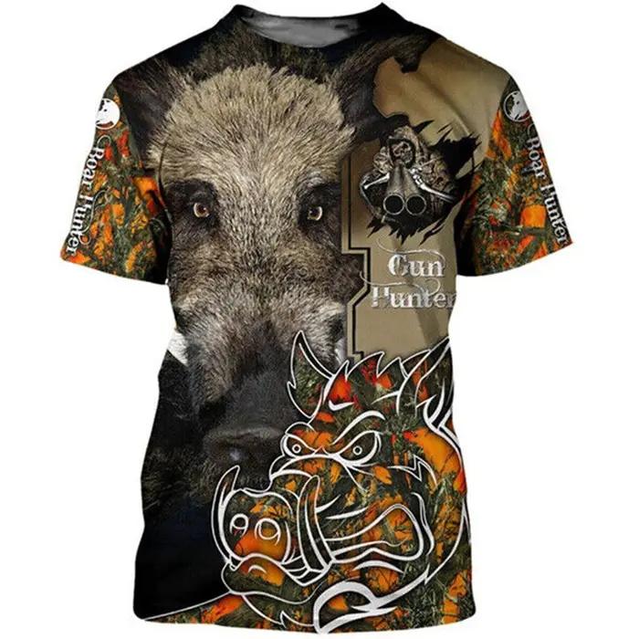T-shirt pour homme à imprimé 3D de sanglier camouflage