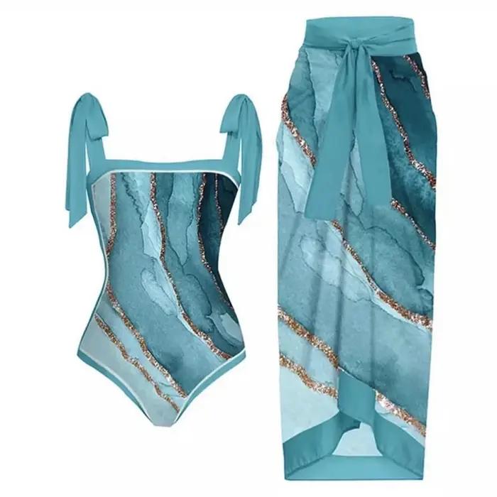 Maillot de bain une pièce imprimé pour femme 2026 avec jupe de plage – Tenue