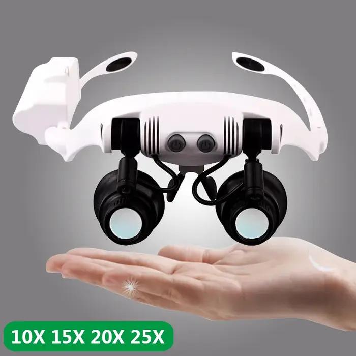 Loupes 10X 15X 20X 25X 2LED Lampe Tête Loupe Bijoutier Sauna bande Loupe Lunettes Verre Optique Outi