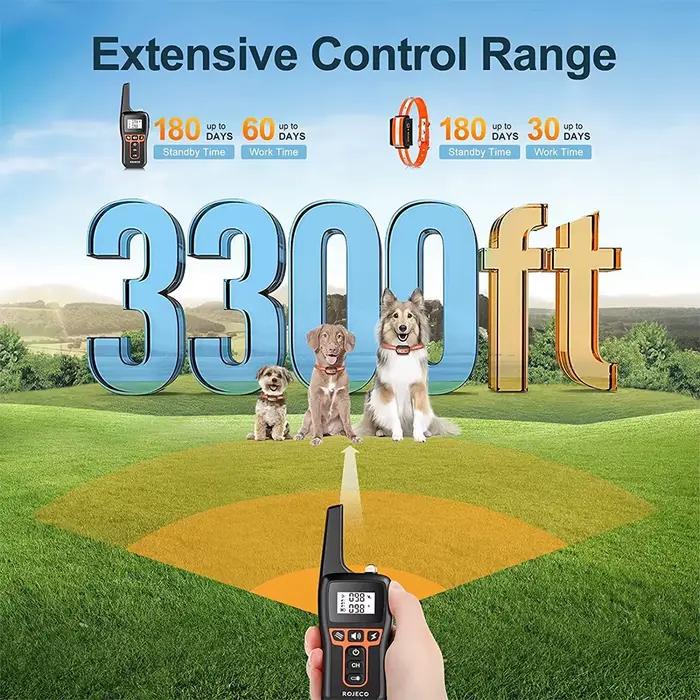 ROJECO 1000m Electric Dog Training Collar Light Waterproof Rechargeable Pet Anti Bark Control