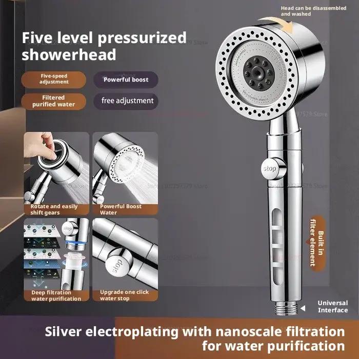 Pommeau de douche 5 modes économiseur d'eau ABS - Douchette spa portable avec filtre intégré