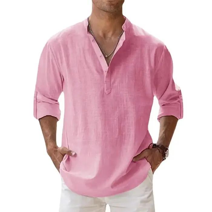 Chemises à manches longues pour hommes en coton et lin