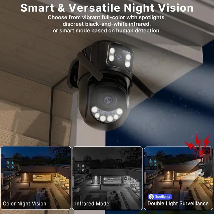 Caméra IP extérieure 6K 9MP triple objectif - Surveillance PTZ WiFi avec suivi automatique iCSee