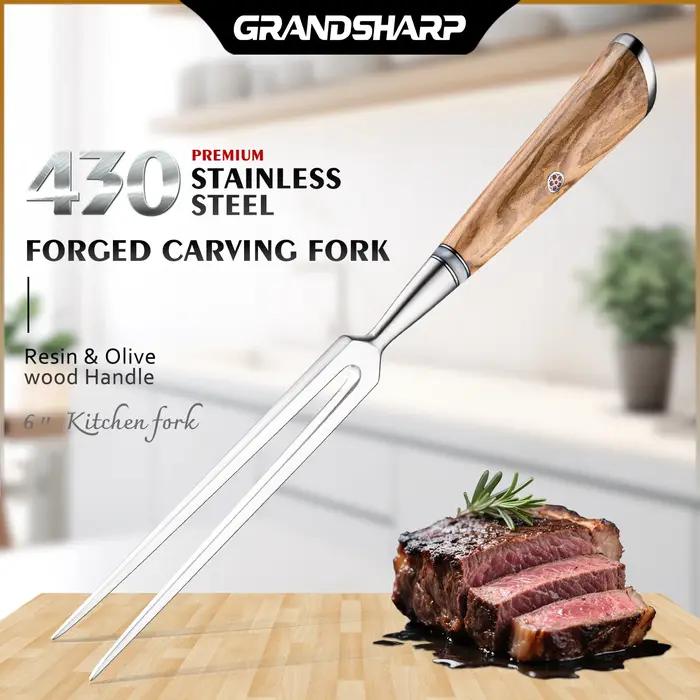 Grandsharp fourchette à découper forgée 430 acier inoxydable fourchette à viande professionnelle rés