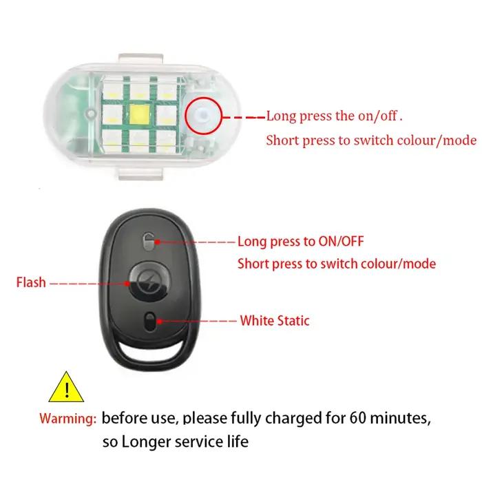 Lumière Stroboscopique LED avec Télécommande Sans Fil pour Voiture, Moto, Vélo, Drone, Scooter, Anti