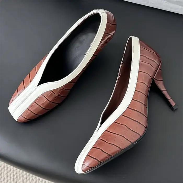 Chaussures plates pour femmes de haute qualité, à bordures contrastées, à découpe peu profonde, avec