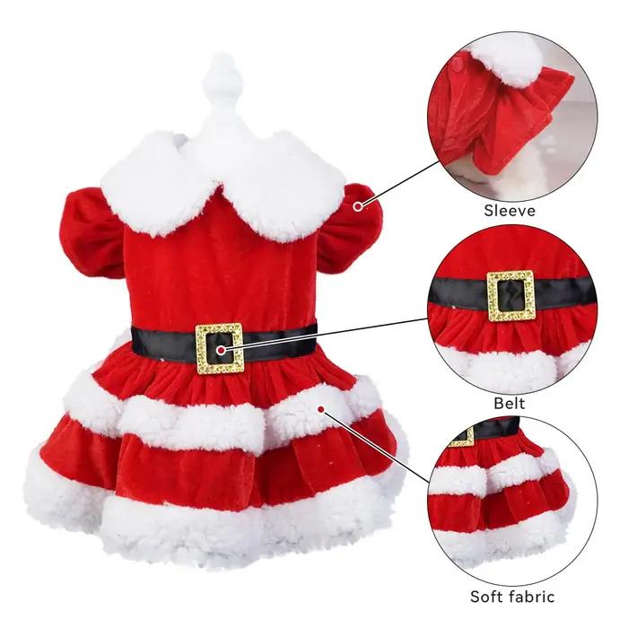Robes de Noël pour petits chiens chats automne hiver nouvel an classique ceinture rouge vêtements