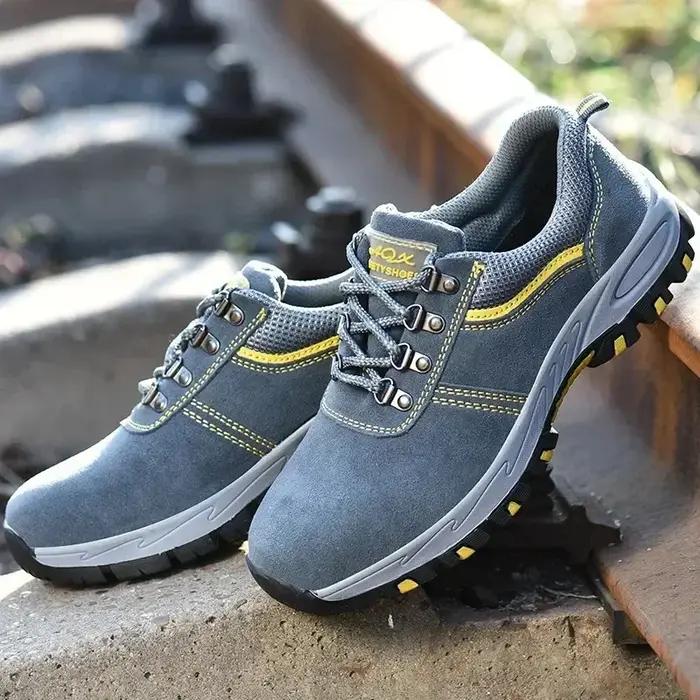 Bottes de sécurité à bout en acier pour femmes, chaussures de survie Anti-écrasement à la cheville, mi-plaque, bleues, pour la Protection