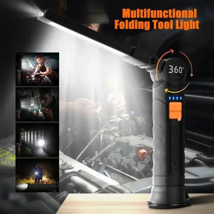 Lampe de Travail Portable COB LED, Rechargeable par USB, Lanterne Magnétique avec Batterie spatirée,