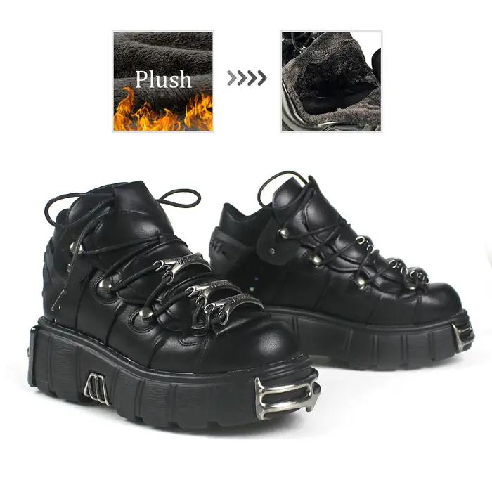 Nouvelles Chaussures Femme Style Punk 2026 – Bottes Rock à Lacets avec Plateforme et Talon de 6 cm