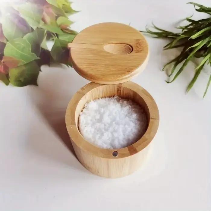 Pots d'assaisonnement au sel, pot à poivre, boîte à condiments en bambou, bol de rangement, ensemble de pots, support de récipient à sucre en bois, fonction de couvercle, bols multiples