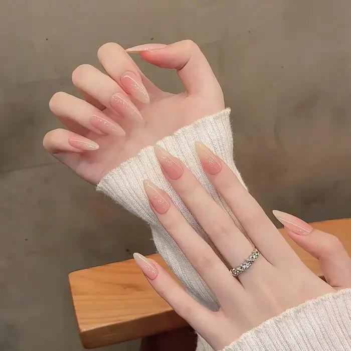 10 pièces couleur nue à la main presse sur les ongles couverture complète changement progressif cristal clair français