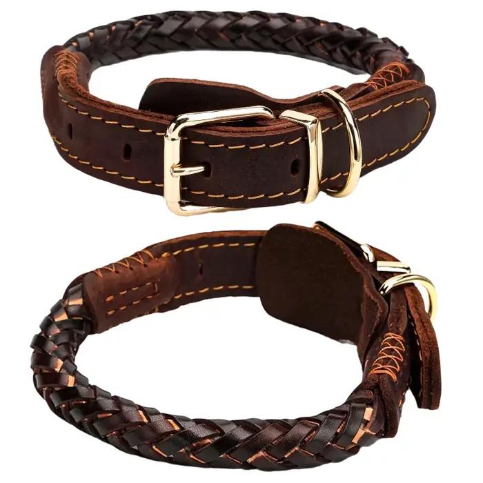 Collier pour chien en cuir tressé à huit brins