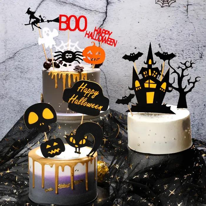 Drapeaux de gâteau en carton Halloween Citrouille Château Fantôme Sorcière Vampire Décoration Fête Anniversaire Mariage Enfant Bricolage Occasions Spéciales