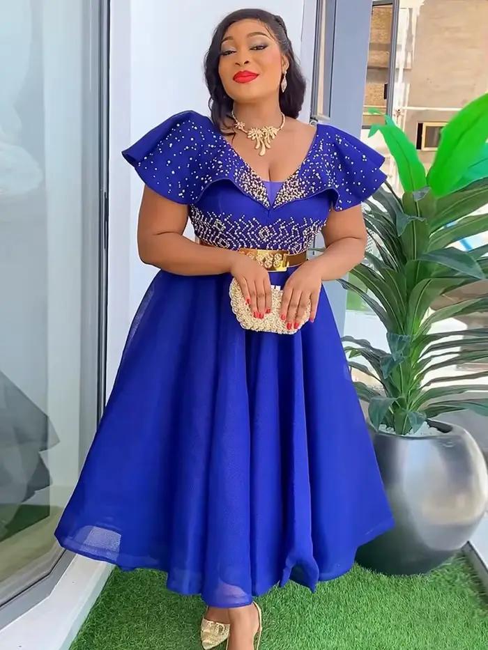 Robe de soirée d'été 2026 avec manches courtes ornées de diamants pour femmes occasions spéciales mariage晚会夏季2026短袖镶钻女士晚礼服特殊场合婚礼