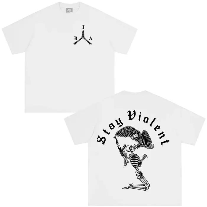 T-shirt imprimé squelette « Stay Violent Brothers in Arms » pour hommes et femmes