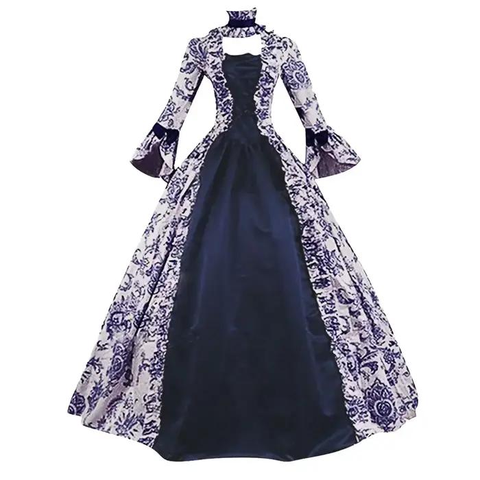 Femmes à lacets robe longue médiévale volants arc Vintage victorien carnaval Maxi Patchwork Floral femme fée comme cadea