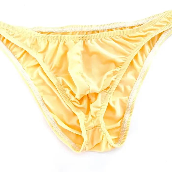 Slip rose en Nylon et Spandex pour hommes, sous-vêtement confortable et respirant, taille basse, séchage rapide, sous-vêtement Bikini en soie glacée