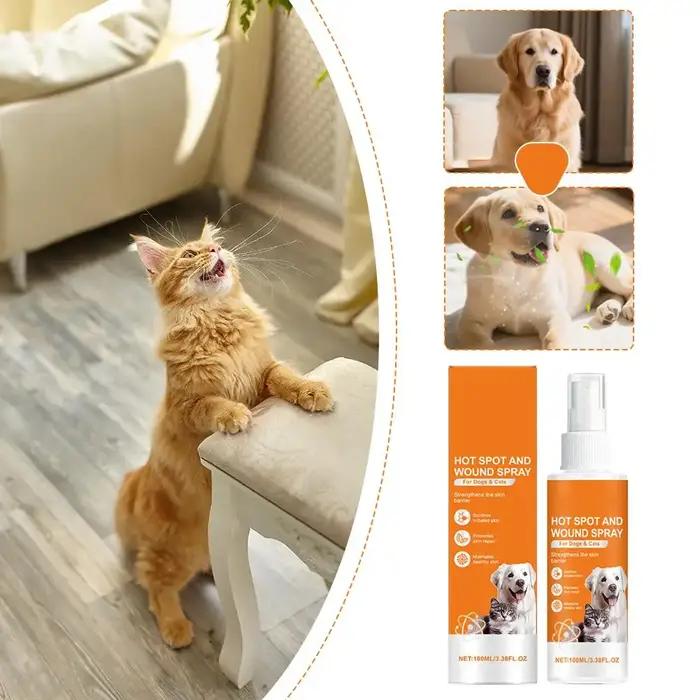 Spray pour points chauds et plaies des animaux de compagnie apaisant irritations cutanées favorisant réparation peau chiens chatsUsageIdOccasionsSpéciales