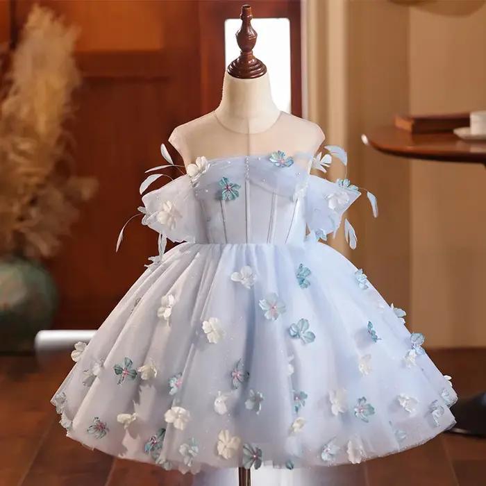 Robe de princesse ICJAEHAO pour filles style européen américain polyester fleurs sans manches longueur aux genoux pour spectacles piano et cérémonies enfants