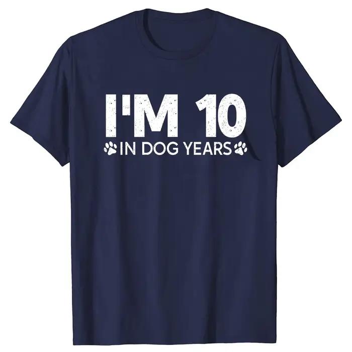 T-shirt humoristique « J'ai 10 ans en années chinoises pour chiens » pour 70e anniversaire, 70 ans, coupe ample, pour hommes et femmes, manches courtes