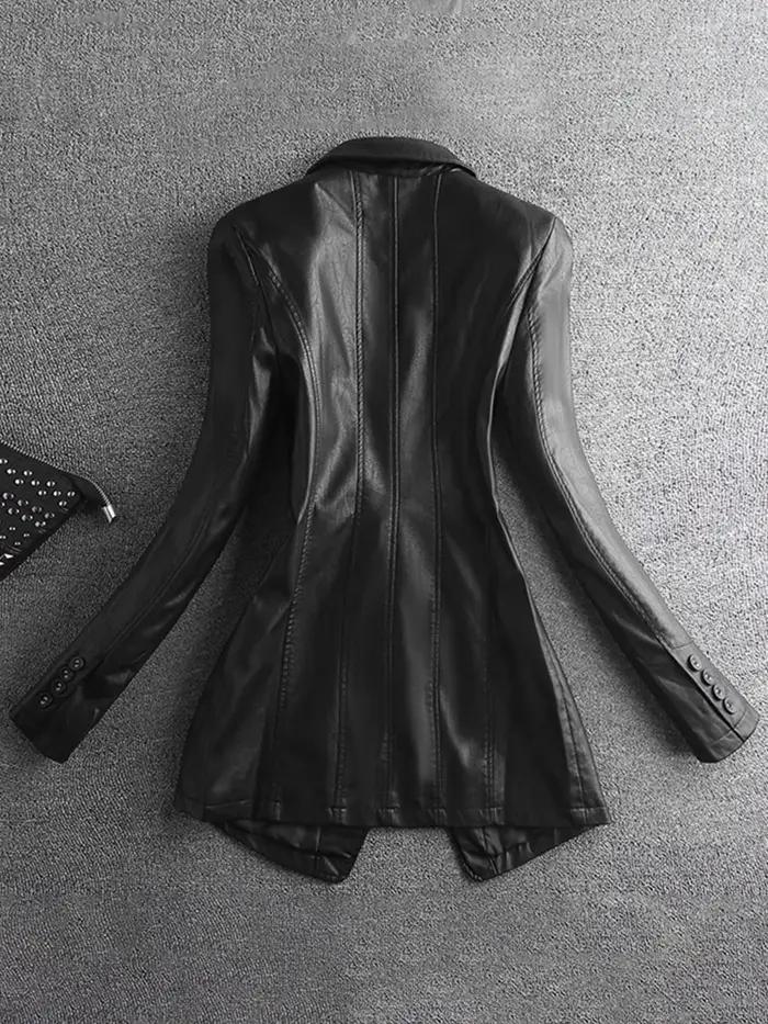 Lautaro-Blazer noir en similicuir pour femme, blazers et vestes de luxe, manches longues, coupe couv