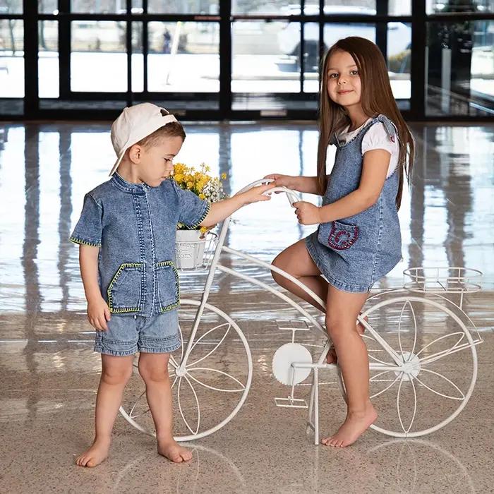 Ensemble de robe en denim pour filles, barboteuses pour bébés garçons, chemise décontractée, jupe po