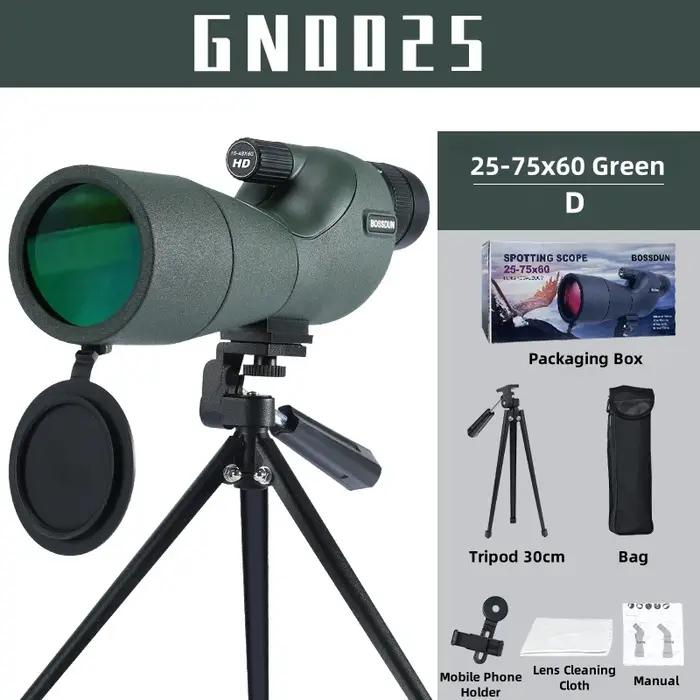 Lunette d'observation 25-75x60 ED lentille Bak4 pour ornithologie chasse camping zoom haute puissance