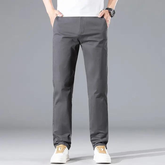 Pantalon Chino Homme Printemps-Été en Coton (97%) Coupe Droite Couleur Unie Kaki – Style Décontracté et Habillé – Taille 38