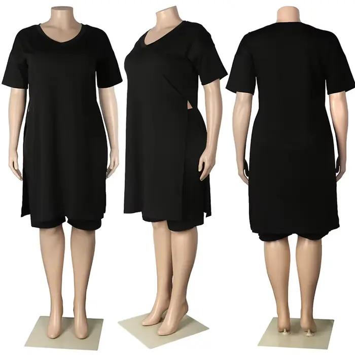 Ensemble deux pièces pour femmes, grande taille, 4XL, vente en gros, slip, ourlet, short, survêtement décontracté, streetwear, été