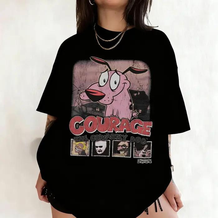 Vintage Courage le chien lâches dessin animé imprimé T-Shirt à manches courtes rétro unisexe graphique T-Shirt 90s nostalgie été Streetwear T-Shirt