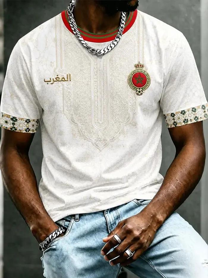 T-shirt de supporter de football Maroc 2026, T-shirt à manches courtes pour homme avec imprimé lettres rouges, Chemise de sport décontractée pour supporters de l'équipe de football